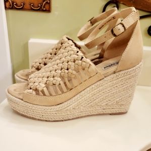 Brand New Beige Wedge Sandals, Size 9!